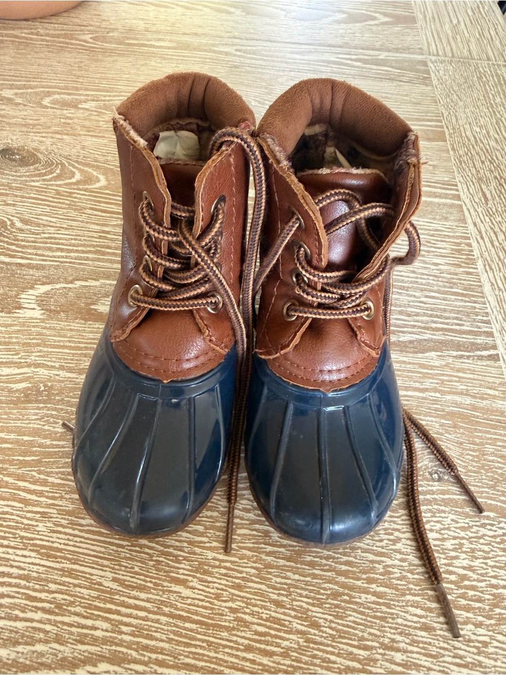 Kids Brown and Navy Waterproof Winter Rain Boots